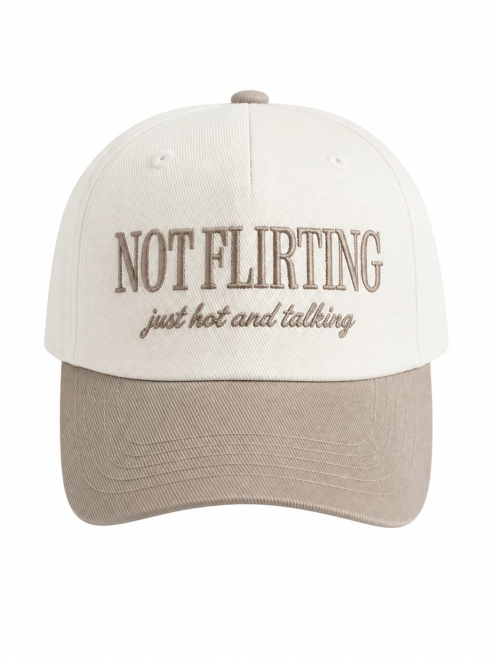 Not Flirting Embroidered Two-Tone Trucker Hat - Cream & Ash Mocha